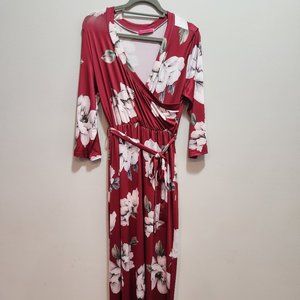 Red/Floral Satin Maxi Dress by Ruiyige